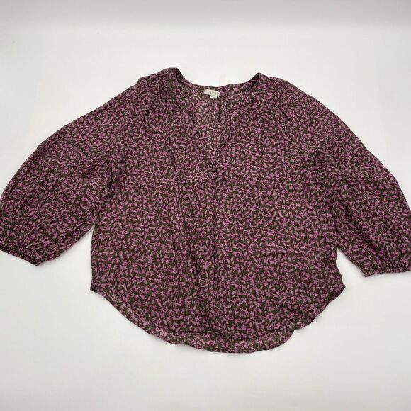 Ann taylor LOFT | Floral Purple Blouse | size large - Picture 2 of 8